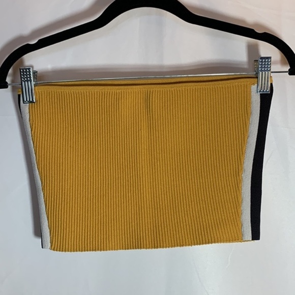 Babaton Mustard Yellow Ribbed Black & White Striped Tube Top - Picture 2 of 4